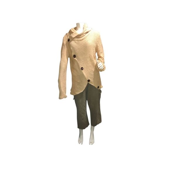 Cowl Neck with Button Detail Long Sleeve Faux Wrap Sweater Cardigan Size Small - Picture 2 of 12